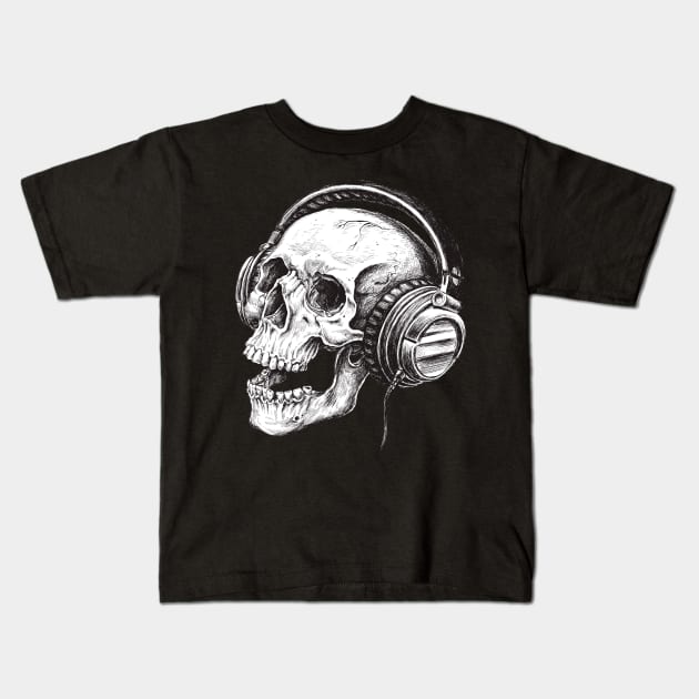 Headphones Skull Kids T-Shirt by BlackRavenOath